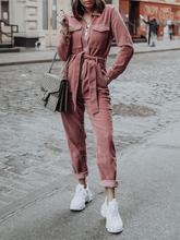 Load image into Gallery viewer, Solid Color Lapel Button High Waist Casual Jumpsuit