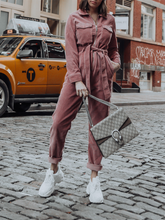 Load image into Gallery viewer, Solid Color Lapel Button High Waist Casual Jumpsuit
