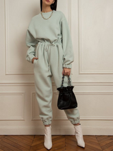 Load image into Gallery viewer, Fashion Solid Color Round Neck Drawstring Waist Casual Jumpsuit