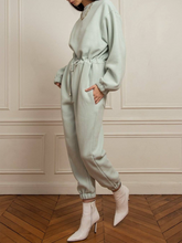 Load image into Gallery viewer, Fashion Solid Color Round Neck Drawstring Waist Casual Jumpsuit