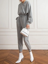 Load image into Gallery viewer, Fashionable Hooded Drawstring Waist Casual Zipper Jumpsuit