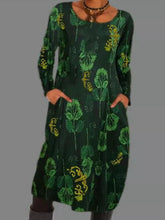 Load image into Gallery viewer, Retro Print Casual Round Neck Long Sleeve Women'S Dress