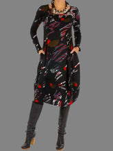 Load image into Gallery viewer, Retro Graffiti Print Round Neck Long Sleeve Women'S Dress