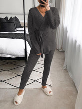 Load image into Gallery viewer, Solid Color V-neck Casual Knitted Two-piece Suit