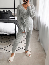 Load image into Gallery viewer, Solid Color V-neck Casual Knitted Two-piece Suit