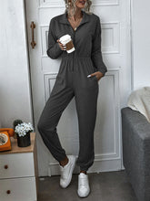 Load image into Gallery viewer, Fashion Zipper Front Drop Shoulder Casual Jumpsuit
