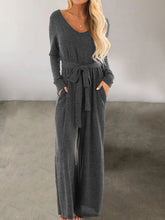 Load image into Gallery viewer, Casual Long-Sleeved V-Neck Loose Solid Color Jumpsuit