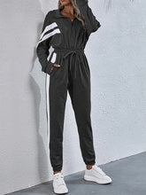 Load image into Gallery viewer, Half Zip Batwing Sleeve Drawstring Waist Jumpsuit
