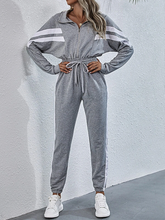 Load image into Gallery viewer, Half Zip Batwing Sleeve Drawstring Waist Jumpsuit