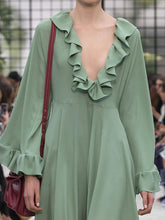 Load image into Gallery viewer, Fashion Solid Color Wave V-Neck Long Sleeve Long Dress