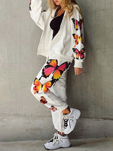Load image into Gallery viewer, Butterfly Print Zipped Jacket Pants Set