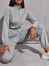 Load image into Gallery viewer, Zipper Half Placket Slant Pocket Solid Color Jumpsuit