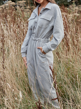 Load image into Gallery viewer, Flap Pocket Elastic Waist Button Solid Color Jumpsuit