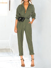Load image into Gallery viewer, Fashion Denim Lapel Solid Color Casual Button Jumpsuit