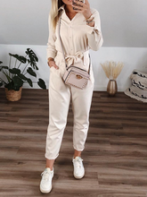 Load image into Gallery viewer, Solid Color Lapel Button Casual Belted Jumpsuit