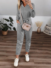 Load image into Gallery viewer, Solid Color Lapel Button Casual Belted Jumpsuit