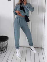 Load image into Gallery viewer, Solid Color Stand Collar Loose Casual Sports Two-piece Suit