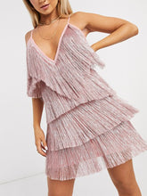 Load image into Gallery viewer, Sexy Strappy V-Neck Fringed Mini Dress