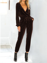 Load image into Gallery viewer, Sexy Deep V-neck Drawstring Waist Solid Color Jumpsuit