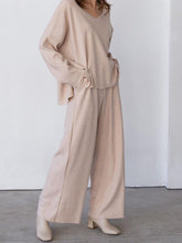 Load image into Gallery viewer, V-Neck Knitted Long Sleeve Loose Pants Suit