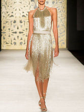 Load image into Gallery viewer, Fashion Sexy Halterneck Tassel Midi Dress