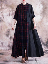 Load image into Gallery viewer, Retro Loose Check Patch Pocket Women'S Dress