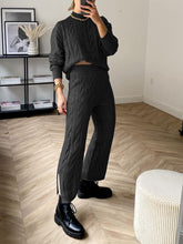 Load image into Gallery viewer, Solid Color Round Neck Long Sleeve Casual Slit Knit Two-piece Suit