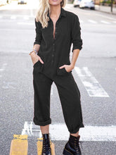 Load image into Gallery viewer, Fashion Lapel Button Loose High Waist Casual Jumpsuit