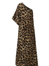 Load image into Gallery viewer, Long Leopard Print Diagonal Collar Loose Casual T-Shirt
