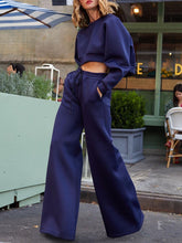 Load image into Gallery viewer, Drawstring Crop Top Loose Wide Leg Pants Set
