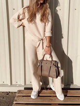 Load image into Gallery viewer, Knitted V-neck Long Sleeve Casual Solid Color Two-piece Suit