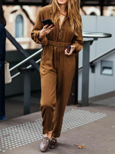 Load image into Gallery viewer, Solid Color Lapel Zipper Loose Casual Jumpsuit