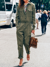 Load image into Gallery viewer, Fashion Lapel Button Pocket Loose Casual Jumpsuit