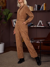 Load image into Gallery viewer, Button Front Buckle Belted Patch Pocket Corduroy Jumpsuit