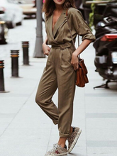 Load image into Gallery viewer, Sexy V-neck Street Style Fashion Solid Color Jumpsuit with Belt