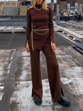 Load image into Gallery viewer, Fashion Turtleneck Irregular Blouse Slits Knitted Two-piece Suit