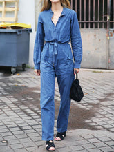 Load image into Gallery viewer, Denim Zipper Pockets Long Sleeve Jumpsuit