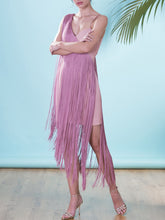 Load image into Gallery viewer, Fashion Sexy Suspender Fringed Irregular Midi Dress