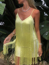 Load image into Gallery viewer, Fashion Sexy Suspender V-Neck Fringed Party Dress