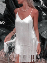 Load image into Gallery viewer, Fashion Sexy Suspender V-Neck Fringed Party Dress