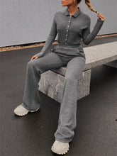 Load image into Gallery viewer, Fashion Solid Color Lapel Knitted Loose Pants Two-piece Suit