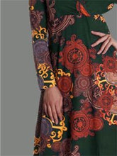 Load image into Gallery viewer, Vintage Print V-Neck Long Sleeve Women'S Dress