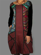 Load image into Gallery viewer, Retro Print Stitching Pocket Women'S Dress