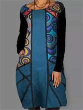 Load image into Gallery viewer, Retro Print Stitching Pocket Women'S Dress