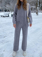 Load image into Gallery viewer, High Collar Irregular Hem Knitting Two-Piece Suit