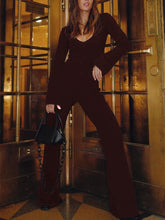 Load image into Gallery viewer, Fashion Slim V-neck flared Solid Color long jumpsuit