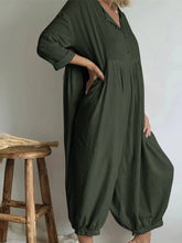 Load image into Gallery viewer, Long Sleeves Button Loose Harem Pants Jumpsuit