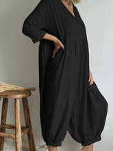 Load image into Gallery viewer, Long Sleeves Button Loose Harem Pants Jumpsuit