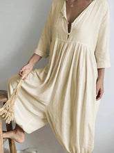 Load image into Gallery viewer, Long Sleeves Button Loose Harem Pants Jumpsuit