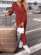 Load image into Gallery viewer, Fashion Lapel Zip Collar High Waist Casual Jumpsuit